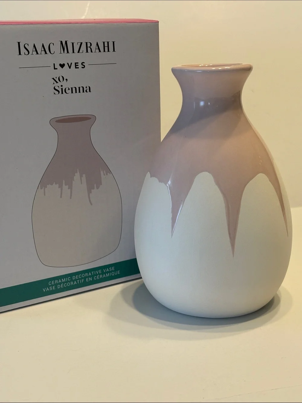 Isaac Mizrahi Loves XO Sienna Ceramic Decorative Vase in Pink & Cream